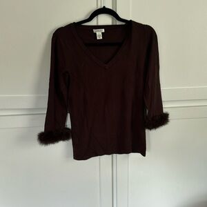 Harold's Brown Long Sleeve Top with Fur Cuffs